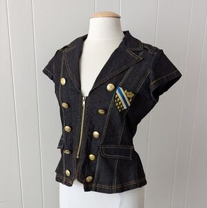 Vintage Y2K Dark Wash Denim Military Style Top by What's Hot Size M